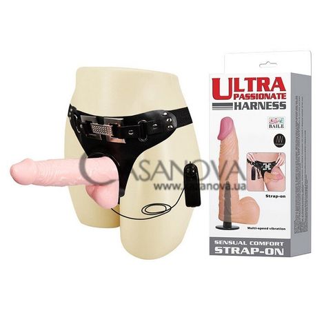 Основне фото Страпон з вібрацією Ultra Passionate Harness Sensual Comfort Strap-On тілесний 16,5 см