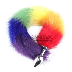 Основне фото Анальна пробка S Faux Fur Fox Tail Multicolor Polyester срібляста з різноколірним хвостом 7 см