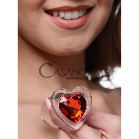 Основне фото Анальна пробка Xr Brands Red Heart Gem Glass Medium Anal Plug прозора з червоним кристалом 8,3 см