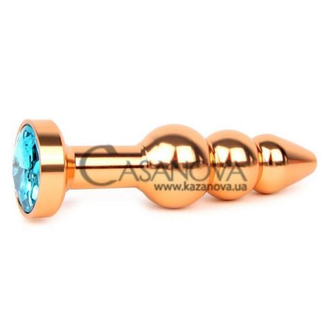 Основное фото Анальная пробка Anal Jewelry Plugs QGLD-05 золотая с голубым кристаллом 11,3 см