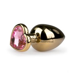 Основное фото Анальная пробка EasyToys Metal Butt Plug With Heart Crystal золотистая с розовым кристаллом 9,6 см