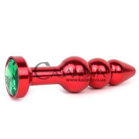 Основное фото Анальная пробка Anal Jewelry Plugs QRED-07 красная с зелёным кристаллом 11,3 см