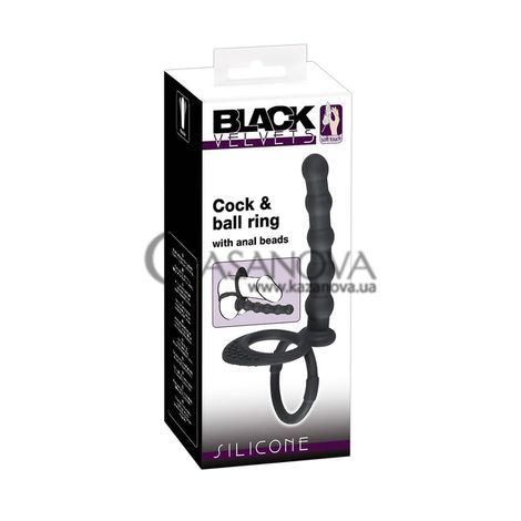Основное фото Насадка для двойного проникновения с кольцом на мошонку You2Toys Black Velvets Cock & Ball Ring With Anal Beads чёрное