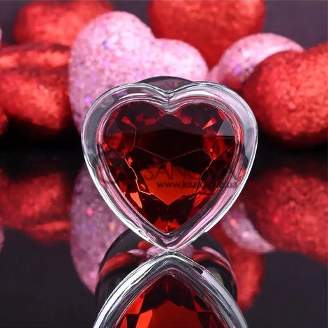 Основне фото Скляна анальна пробка A&E Red Heart Gem M прозора 8,1 см