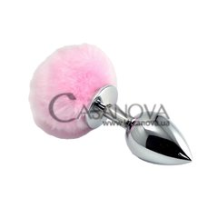 Основне фото Анальна пробка LoveToy Pompon Metal Plug Small срібляста з рожевим хвостом 12,5 см
