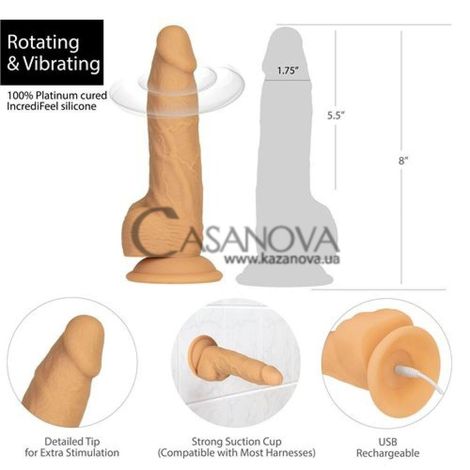 Основное фото Вибратор реалистичный с ротацией Naked Addiction Rotating and Vibrating Dong Caramel 8” телесный 20,3 см