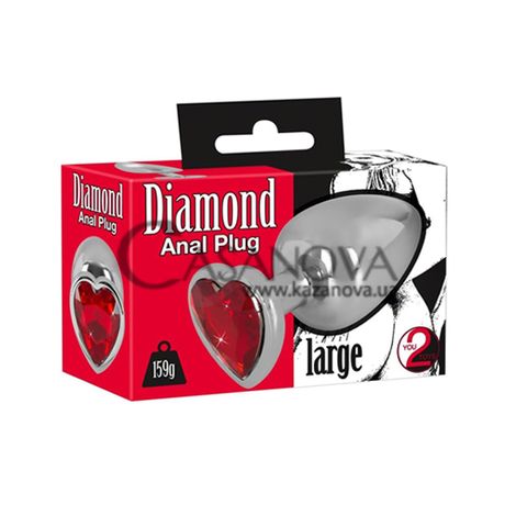 Основне фото Анальна пробка You2Toys Diamond Anal Plug Large срібляста із червоним кристалом 9,4 см