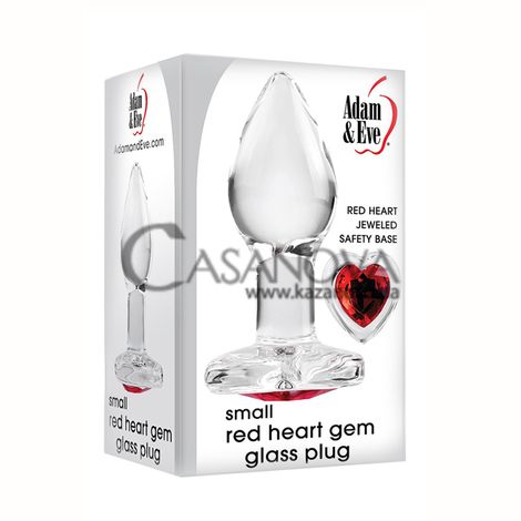 Основное фото Анальная пробка Adam & Eve Red Heart Gem Glass Plug Small прозрачная 7,4 см