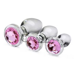 Основне фото Набір анальних пробок Xr Brands Pink Gem Glass Anal Plug Set прозорі з рожевими каменями