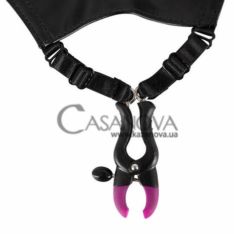Основное фото Стринги с зажимами для половых губ Bad Kitty Naughty Toys Clit Clamp With Slip чёрные
