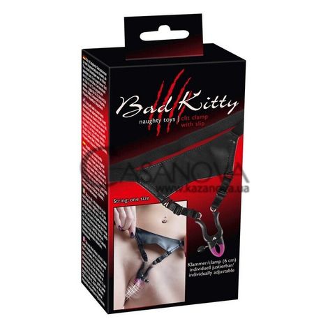Основне фото Стринги із затискачами для статевих губ Bad Kitty Naughty Toys Clit Clamp With Slip чорні
