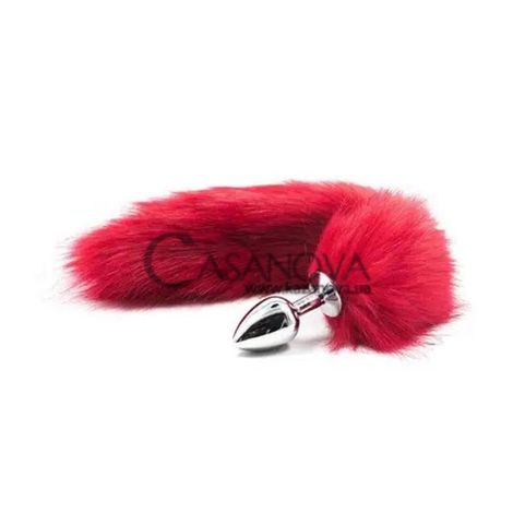 Основное фото Анальная пробка S Faux Fur Fox Tail Red Polyester серебристая с красным хвостом 7 см