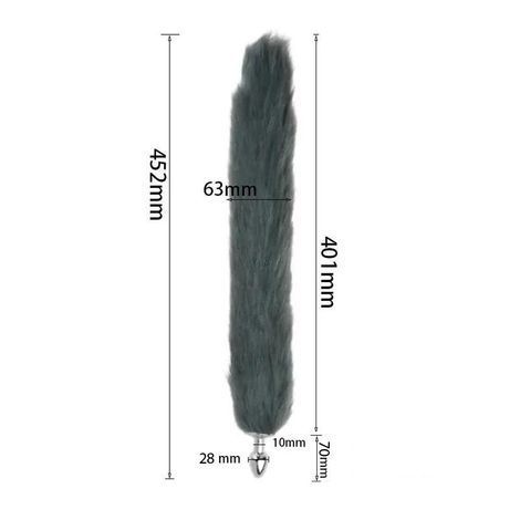 Основне фото Анальна пробка S Faux Fur Fox Tail Red Polyester срібляста з червоним хвостом 7 см