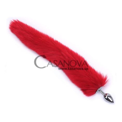 Основное фото Анальная пробка S Faux Fur Fox Tail Red Polyester серебристая с красным хвостом 7 см