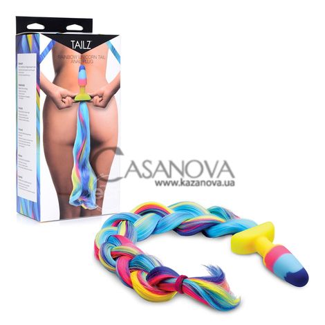 Основне фото Анальна пробка Xr Brands Tailz Rainbow Unicorn Tail Anal Plug різнокольорова з хвостом 8,8 см