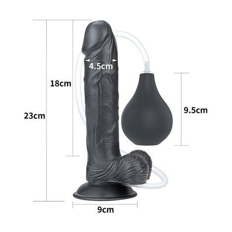Основне фото Реалістичний фалоімітатор з еякуляцією на присосці Lovetoy Squirt Extreme Dildo 9" чорний 22,9 см