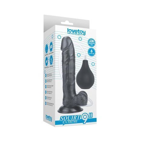 Основне фото Реалістичний фалоімітатор з еякуляцією на присосці Lovetoy Squirt Extreme Dildo 9" чорний 22,9 см
