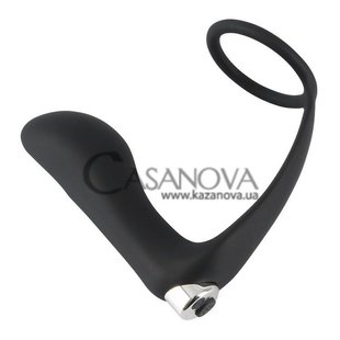 Основное фото Эрекционное кольцо с вибромассажёром простаты Black Velvets Vibrating Ring & Plug чёрное 10,8 см