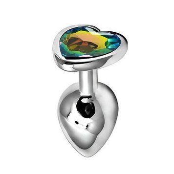 Основное фото Анальная пробка EGZO Silver Heart Plug M серебристая с разноцветным кристаллом 8,2 см