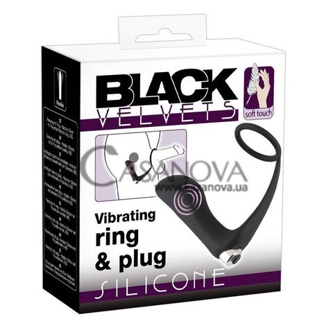 Основне фото Кільце ерекційне з вібромасажером простати Black Velvets Vibrating Ring & Plug чорне 10,8 см