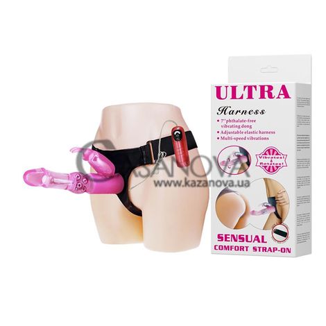 Основное фото Страпон с вибрацией женский Lybaile Ultra Harness Sensual Comfort Strap-On BW-022038 розовый 18 см