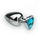 Додаткове фото Анальна пробка Crystal Anal Plug S срібляста з блакитним кристалом (сердечко) 7,5 см
