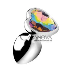 Основное фото Анальная пробка Xr Brands Booty Sparks Rainbow Prism Heart Small серебристая с разноцветным камнем 7,1 см