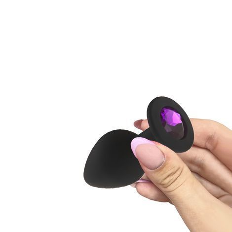 Основне фото Силіконова анальна пробка Crystal Silicone Diamond М чорна з фіолетовим кристалом 8,5 см
