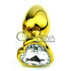 Основное фото Анальная пробка Seamless Gold Metal Heart Diamond M золотистая с белым 8,5 см