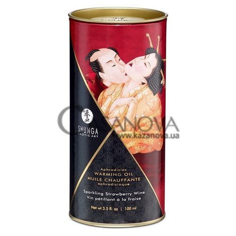 Основне фото Їстівна зігрівальна олія Shunga Warming Oil Huile Chauffante Sparkling Strawberry Wine полуничне ігристе вино 100 мл