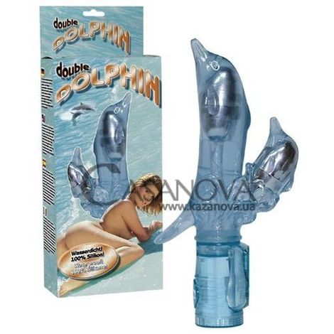 Основне фото Вібратор Double Dolphin Rabbit блакитний 25 см