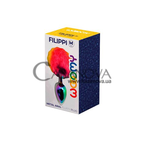 Основное фото Анальная пробка Wooomy Filippi M разноцветная с разноцветным хвостом 8 см