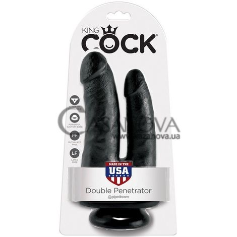 Основне фото Подвійний фалос на присосці King Cock Double Penetrator чорний 15 см