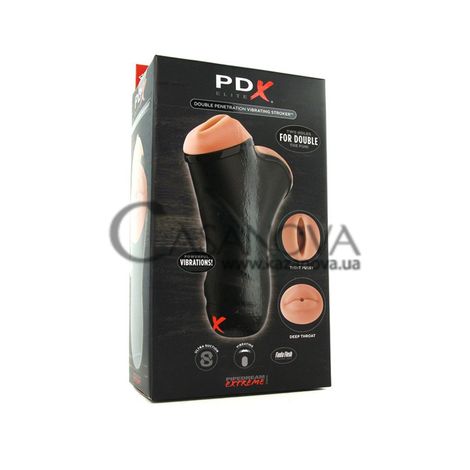 Основне фото Подвійний мастурбатор PDX Double Penetration Vibrating Stroker тілесний з чорним