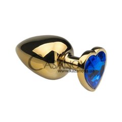 Основное фото Анальная пробка Gold Heart Sapphire M золотисто-синяя 8,5 см