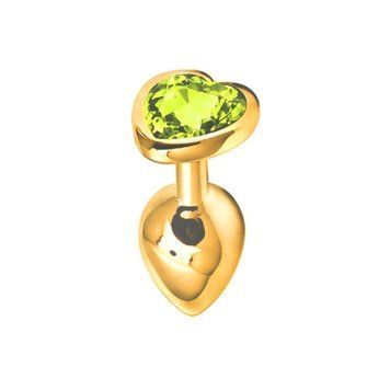Основное фото Анальная пробка EGZO Gold Heart Plug M золотистая с салатовым кристаллом 8,2 см