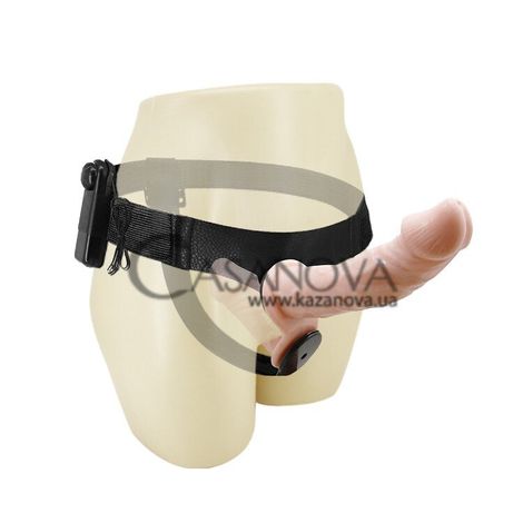 Основне фото Двосторонній вібрострапон Ultra Passionate Harness Dual Penis Strap On тілесний 17,5 см