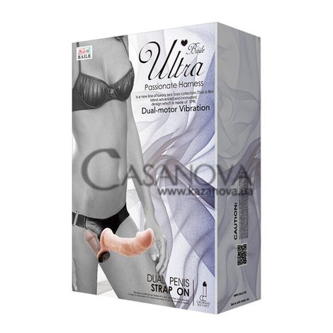Основное фото Двухсторонний вибрострапон Ultra Passionate Harness Dual Penis Strap On телесный 17,5 см