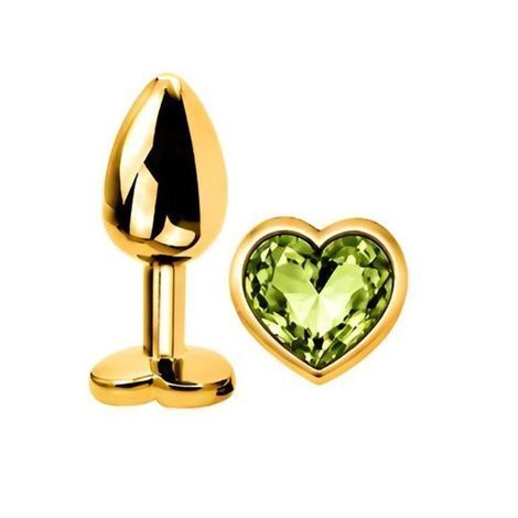 Основное фото Анальная пробка EGZO Gold Heart Plug M золотистая с салатовым кристаллом 8,2 см