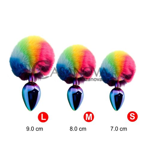 Основное фото Анальная пробка Wooomy Filippi S разноцветная с разноцветным хвостиком 7 см