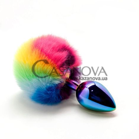 Основное фото Анальная пробка Wooomy Filippi S разноцветная с разноцветным хвостиком 7 см
