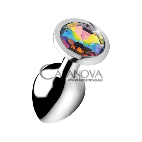 Основное фото Анальная пробка Xr Brands Booty Sparks Rainbow Prism Gem Medium серебристая с разноцветным камнем 8,1 см