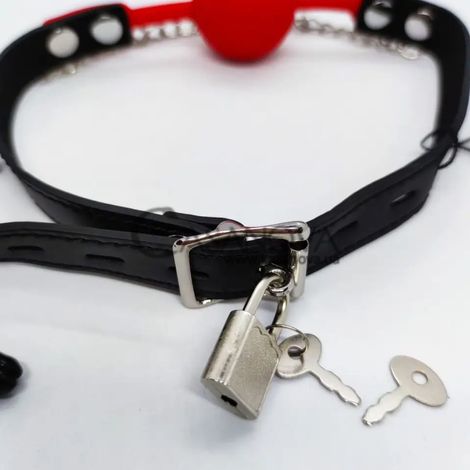 Основне фото Кляп із затискачами на соски DS Fetish Locking Gag With Nipple Clamps червоно-чорний