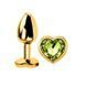 Дополнительное фото Анальная пробка EGZO Gold Heart Plug M золотистая с салатовым кристаллом 8,2 см
