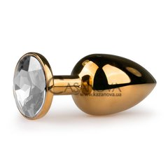 Основное фото Анальная пробка EasyToys Metal Butt Plug золотистая с белым кристаллом 7,2 см