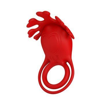 Основное фото Двойное эрекционное виброкольцо с клиторальным отростком Lybaile Pretty Love Vibration Penis Ring Ruben красное
