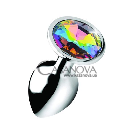 Основное фото Анальная пробка Xr Brands Booty Sparks Rainbow Prism Gem Small серебристая с разноцветным камнем 7,1 см