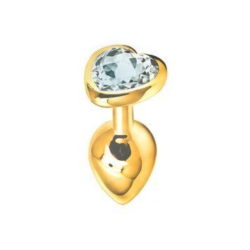 Основное фото Анальная пробка EGZO Gold Heart Plug M золотистая с прозрачным кристаллом 8,2 см
