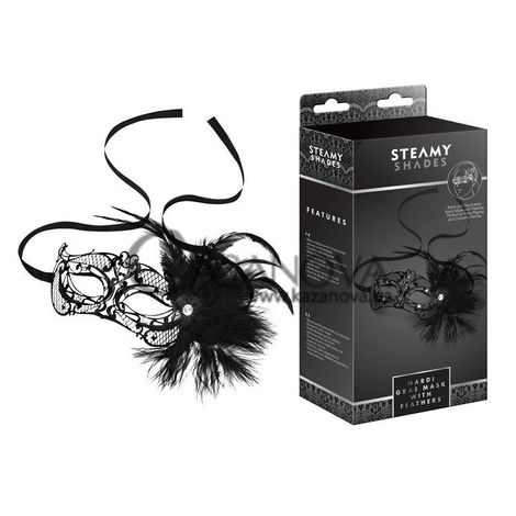 Основное фото Маска на глаза с перьями и кристаллом Steamy Shades Mardi Gras Mask With Feathers чёрная
