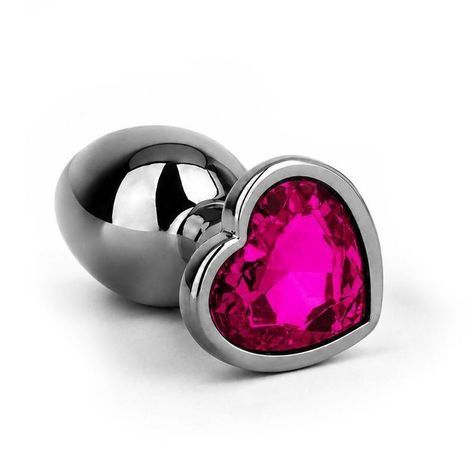Основное фото Анальная пробка EGZO Dark Silver Heart Plug M серебристая с малиновым кристаллом 8,2 см